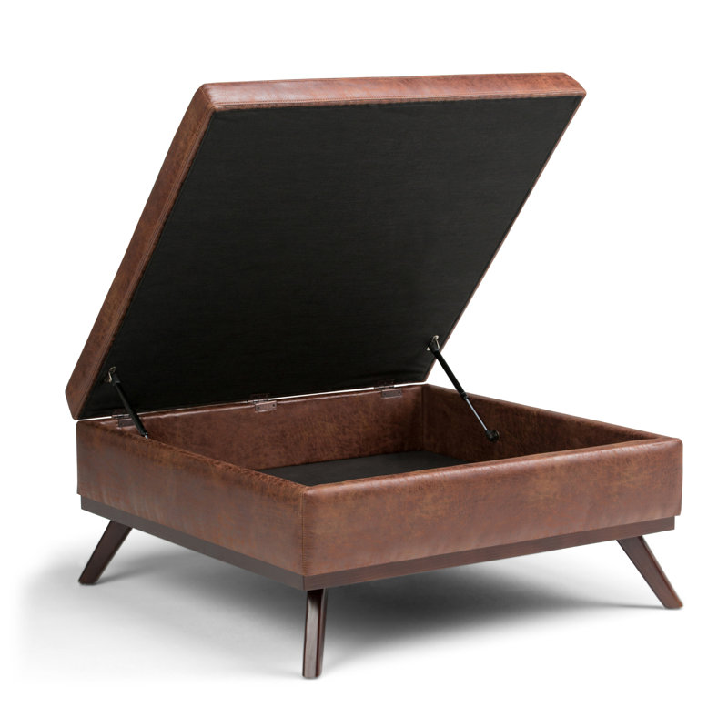 Owen 36"W Upholstered Square Coffee Table Storage Ottoman with Lift Top and Solid Wood Legs