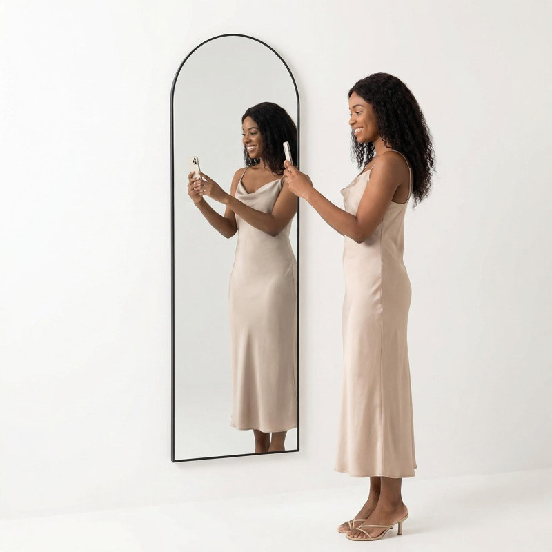 56" x 21" Aluminum Full Length Mirrors Wall Mirrors with Stand, 56" x 21", Black