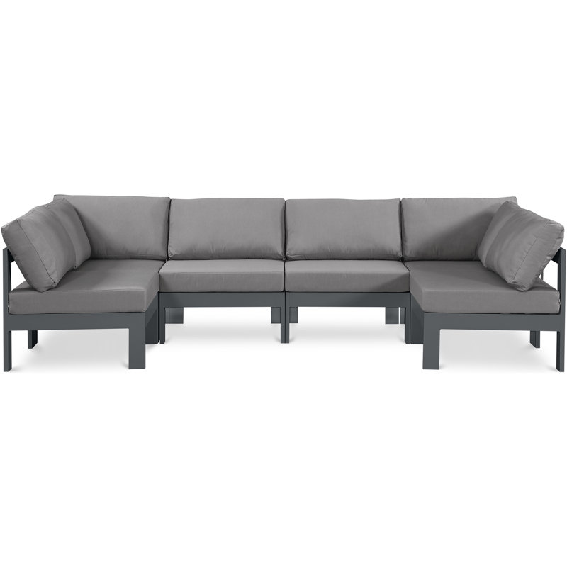 Brith 120'' Wide Aluminum Patio Sectional with Cushions, Gray, Dark Gray