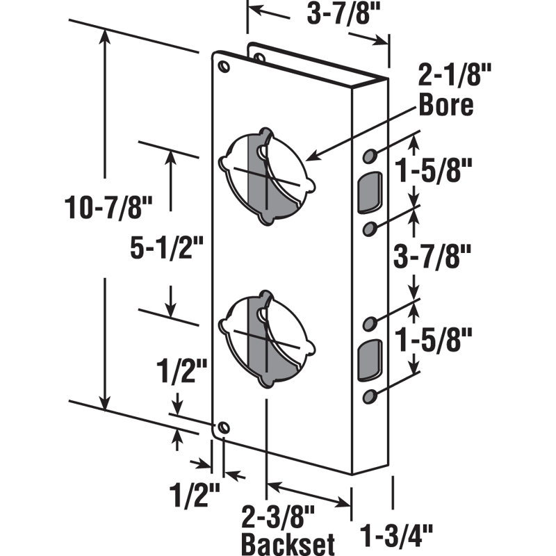 Serrure en laiton et plaque de renfort de porte pour 1-3 / 8 po Portes épaisses, finition laiton (paquet simple)