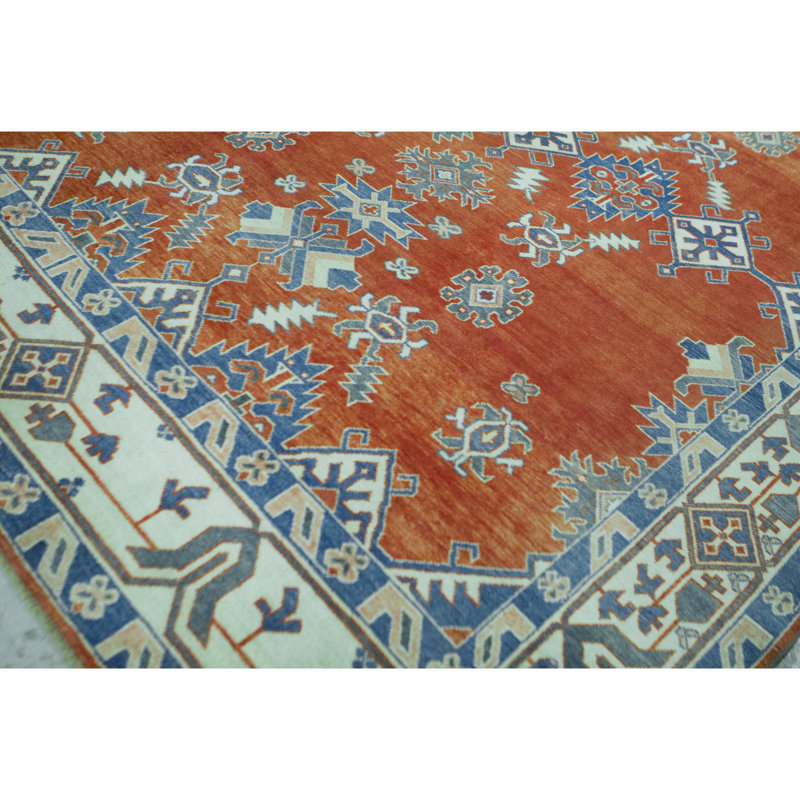 Wool Oriental Area Rug in Rust/Ivory/Blue, Rectangle 4'2" x 6'2"