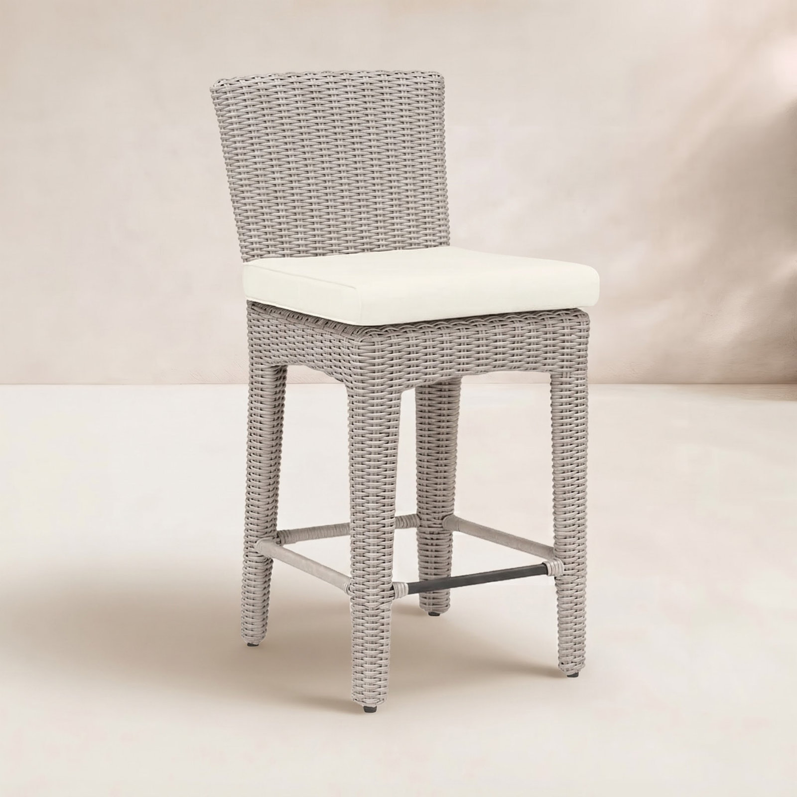 Manhattan Patio Bar Stool with Sunbrella® Cushion, Canvas Flax Sunbrella® Canvas, Bar Stool (30" Seat Height)