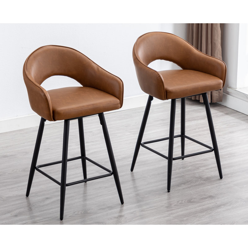 Swivel Bar Stools 27'' Counter Stools Faux Leather Counter Height Bra Stools Chairs for Kitchen Island, Brown