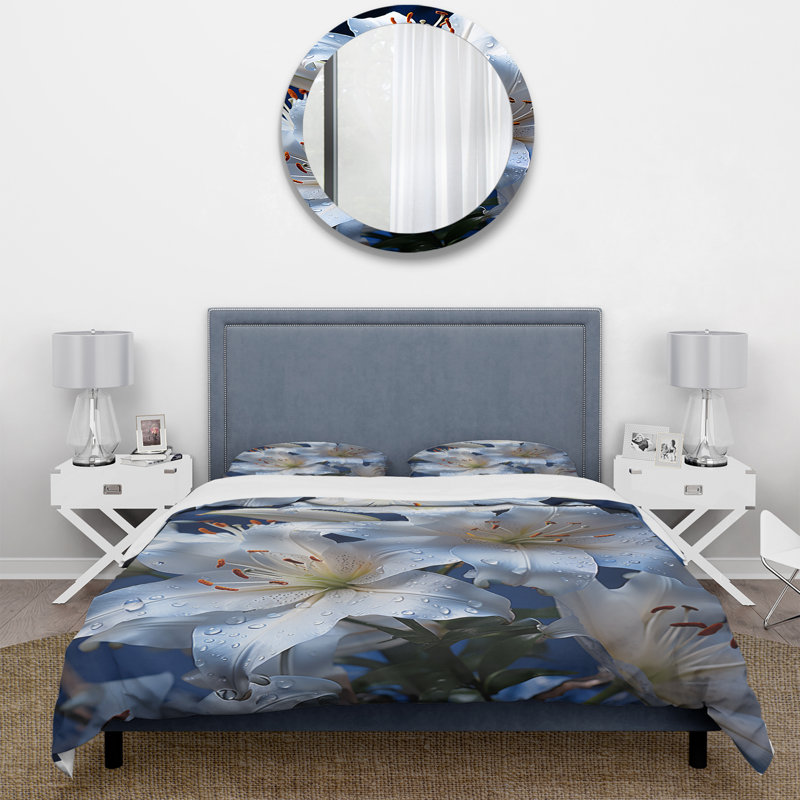 Fleurs, sérénité en blanc - ensemble de housse de couette floral - microfibre de polyester