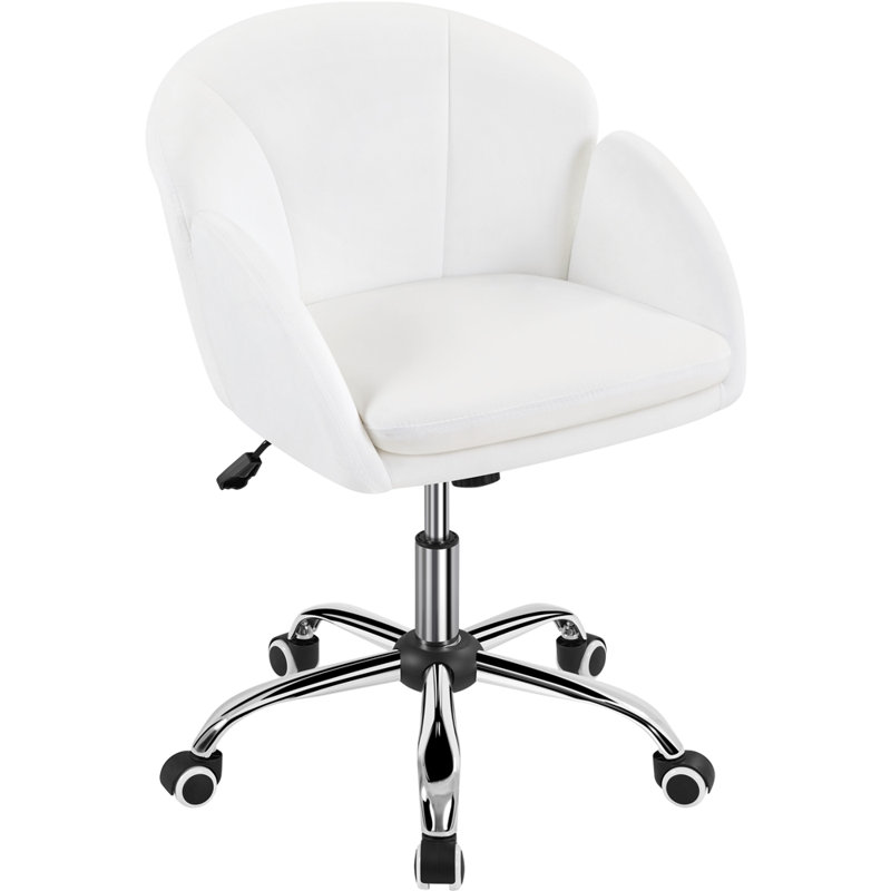Desk Chair With Petal-shaped Backrest, White Velvet