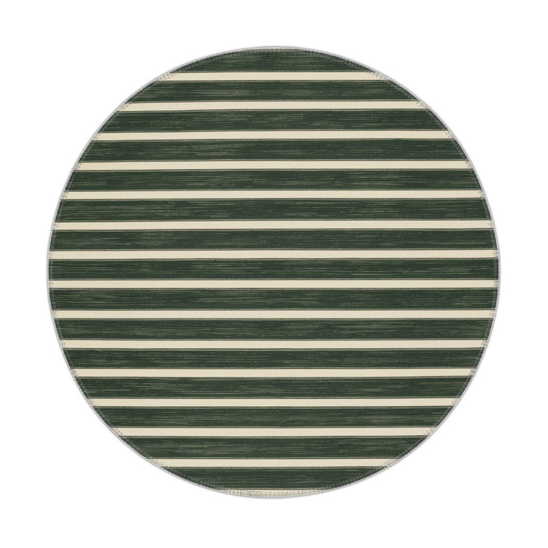 HorizontalStripes Green Indoor and Outdoor Area Rug, Round 5'