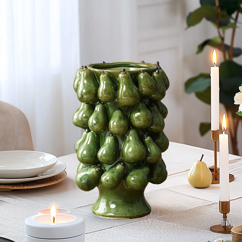 Grand vase vert moderne poires 12,4 pouces