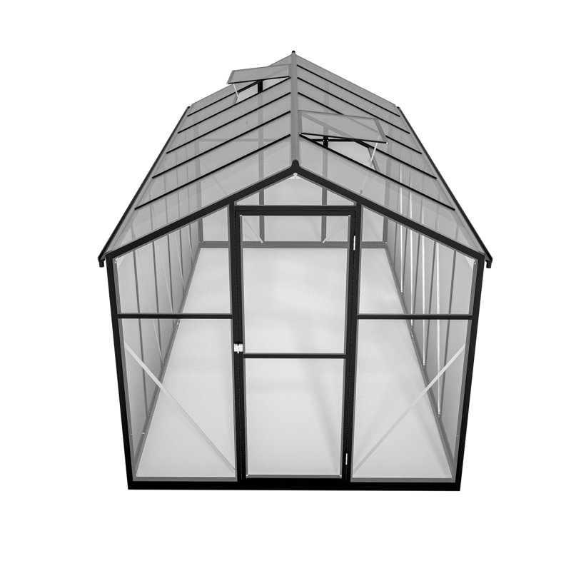 Thicked Polycarbonate Greenhouse, Greenhouse With Double Flush Door, Rain Gutter And Ventilation Window, Green House For Sunroom, Garden, Backyard, Walk-In Large Winter Greenhouse