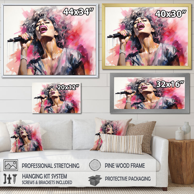 «Pink Black Music Vocal Expression I», reproduction d'art sur toile, Toile tendue, H 16 po x l 32 po x P 1 po