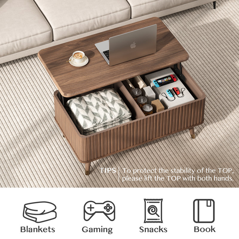Mid Century Modern Lift Top Coffee Table With Storage,multi-functional Center Table For Living Room, Walnut
