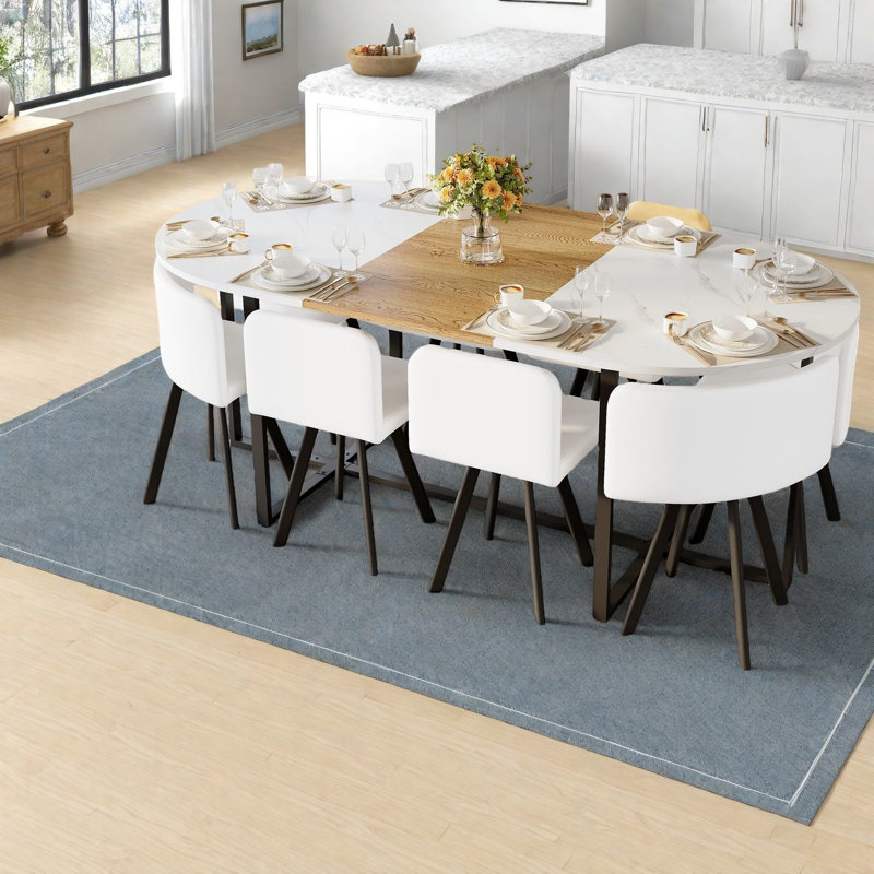Ensembles de table de salle à manger spacieux et modernes avec simili marbre et cuir synthétique