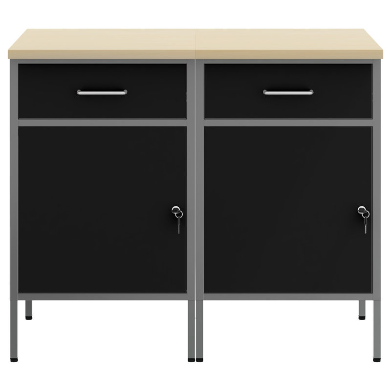 Set Of 2 Steel Medium Height-Adjustable Work Cabinet, Black