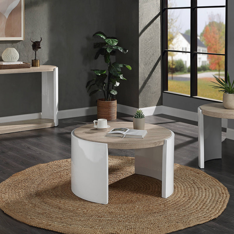 Table basse à 1 tiroir en chêne et blanc ultrabrillant
