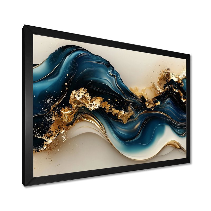 Fusion de pierre émeraude sur Blue River II - art moderne abstrait de vagues, H 12 po x l 20 po, Cadre de photo unique