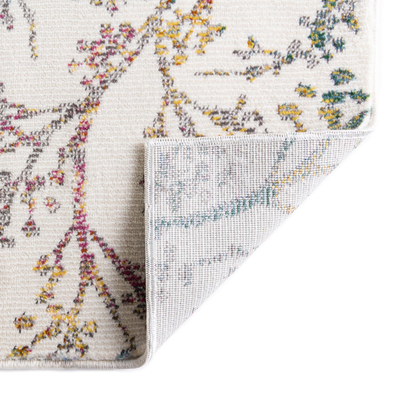 Tapis floral vert / mauve / blanc Adelin, Rectangle 5 pi 3 po x 7 pi 10 po