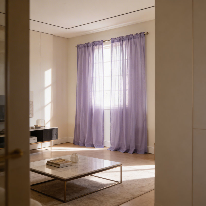 Paire de rideaux semi-transparents avec passe-tringle Rayna, Lilas, L 52 po x L 84 po