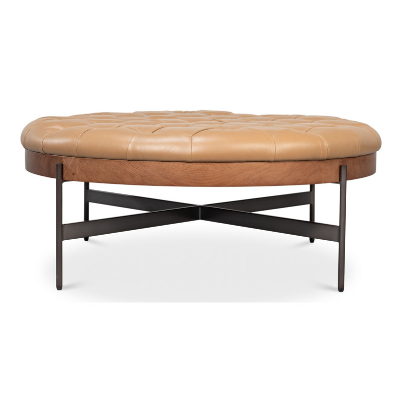 Corbet Round Ottoman, Caramel Brown