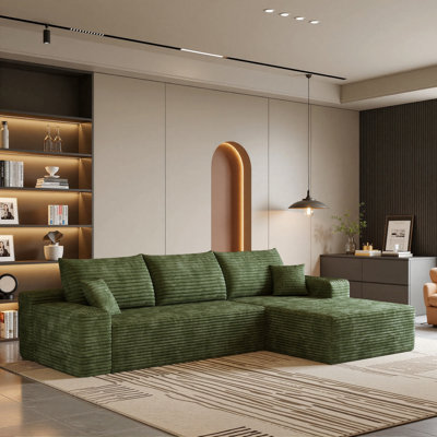 Canapé modulaire 108 po pour salon modulaire en L en tissu de velours côtelé désossé avec méridienne