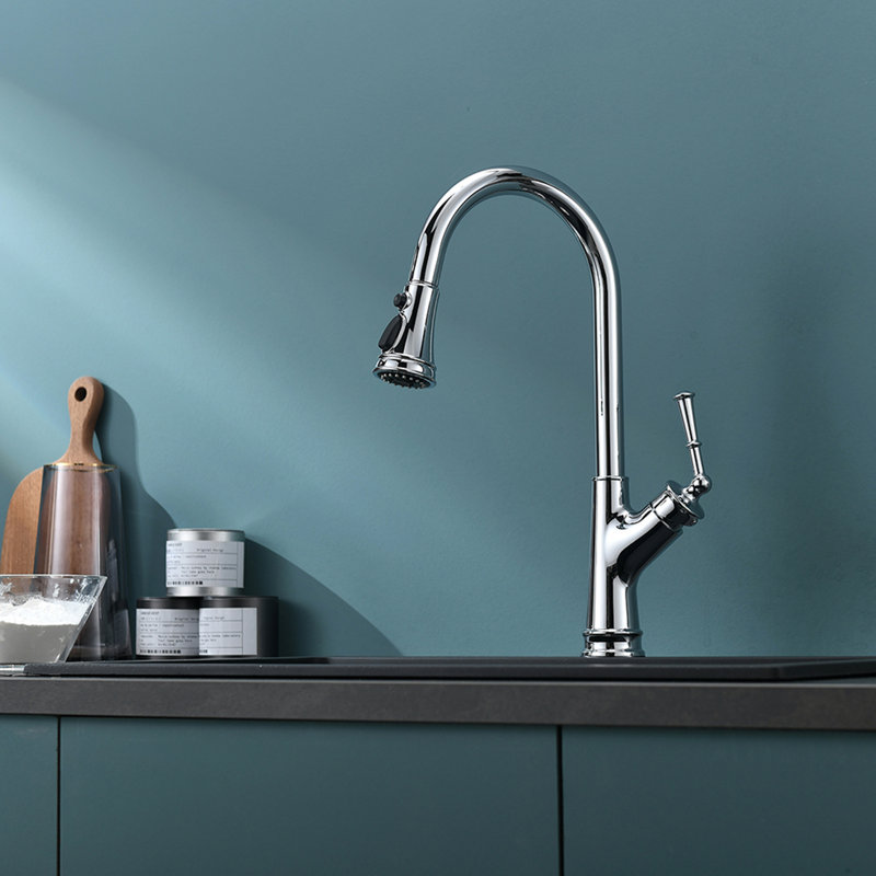 Single Handle Pull Down Sprayer Kitchen Faucet in Chrome, Chrome