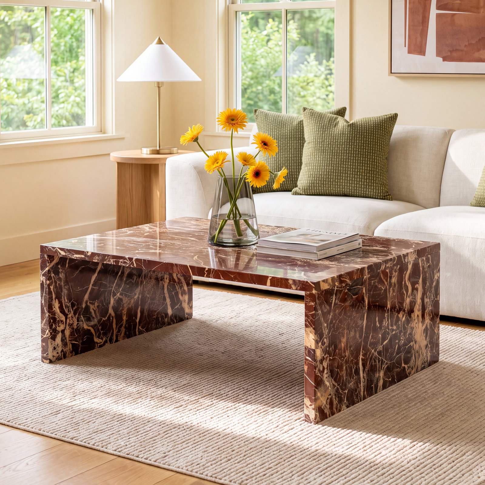 40" Genuine Marble Coffee Table, Red