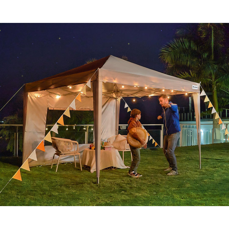 Quictent 3x3m (10x10ft) Pop Up Canopy Gazebo with Mesh Window Sidewalls, Adjustable Height Event Shelter, Portable Tent for Garden Party, Camping, Beige