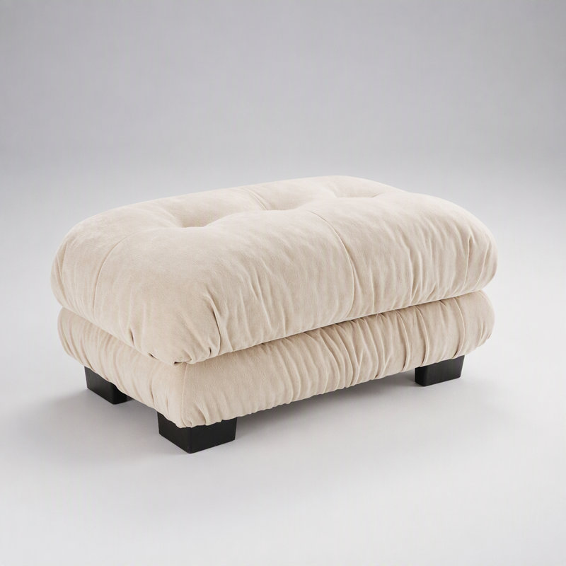 Pouf café clair de 68,5 cm (27 pouces) - Structure en bois robuste, tissu chenille respirant, solution d'assise polyvalente et confortable