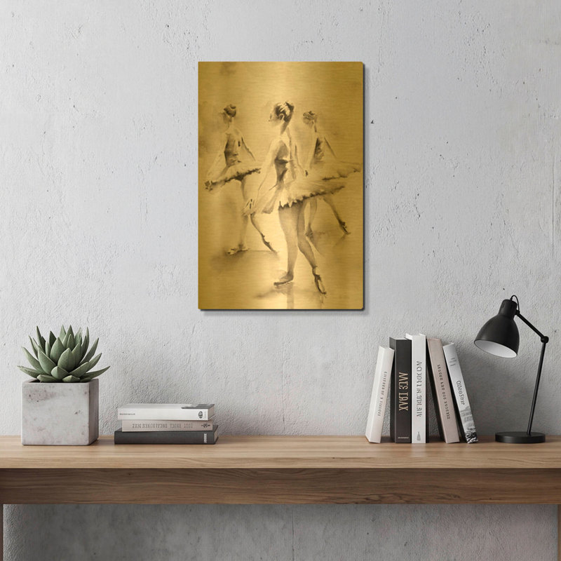 «Three Ballerinas» par Aimee Del Valley, art mural en métal doré, 16 po x 24 po, 16 po x 24 po