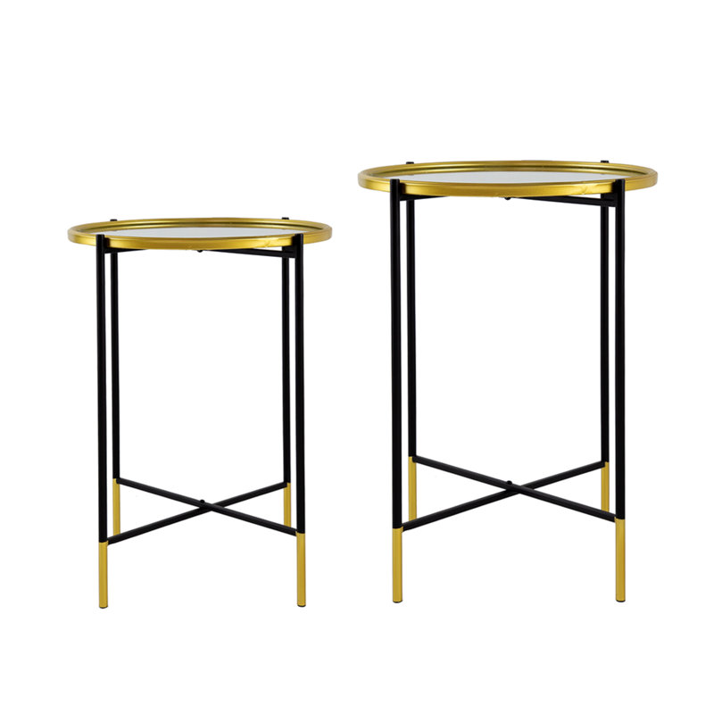 Hannes Black and Gold Metal Side Tables with Glass Top