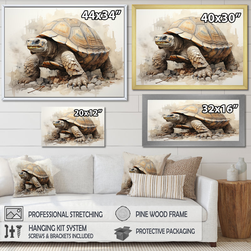 Minimalisme tortue I sur toile, Cadre doré simple, H 16 po x l 32 po x P 1 po