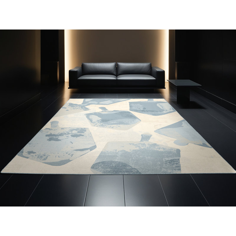 Soft Plush Faye Hanukkah Modern & Contemporary Abstract Area Rug in Beige – SkyBlue Binding, 2x4
