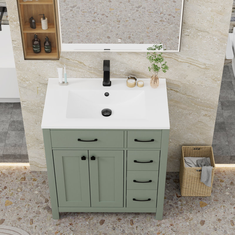30" Rectangular  Integrated Bathroom Sink with Single Hole Faucet, Drain, Overflow