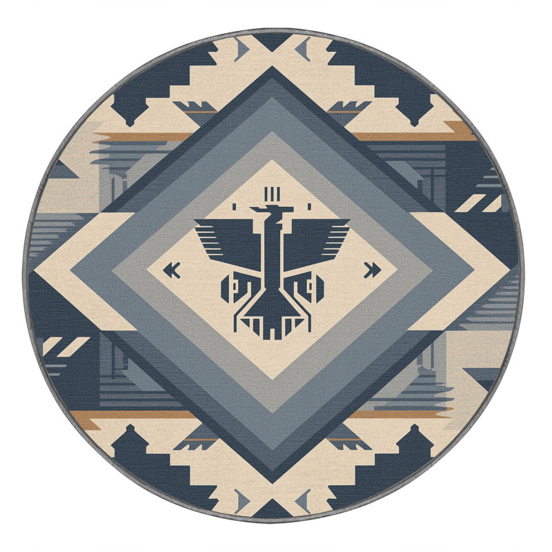 Machine Washable Ottoline Global Inspired Block Print Rug in Gray – Gray Binding, 6' Round