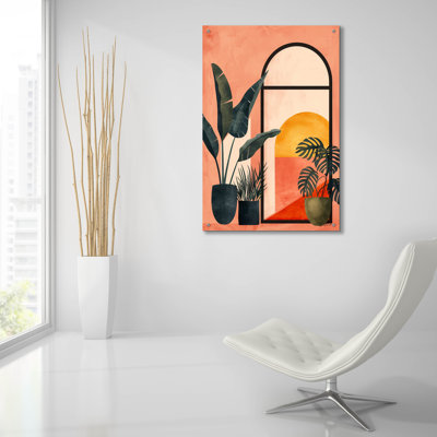 Lune et soleil géométriques roses exclusives Mid-Century 3 pi par Momart 16 po x 24 po