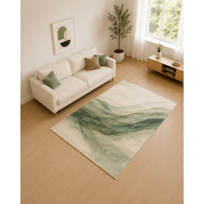 Tapis de couleur vert sauge et ivoire 5 pi x 7 pi «Ultra Light» pour salon, tapis doux à poils courts avec envers en silicone antidérapant, décor pour la chambre à coucher et le bureau personnel