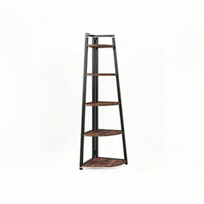 70.07" Tall Corner Shelf, 5 Tier Rustic Brown Corner Bookshelf Bookcase Industrial Corner Ladder Shelf Plant Stand For Living Room
