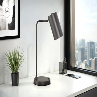 Table Lamp - 18"H, USB Port Included, Grey Metal Frame, Grey Shade