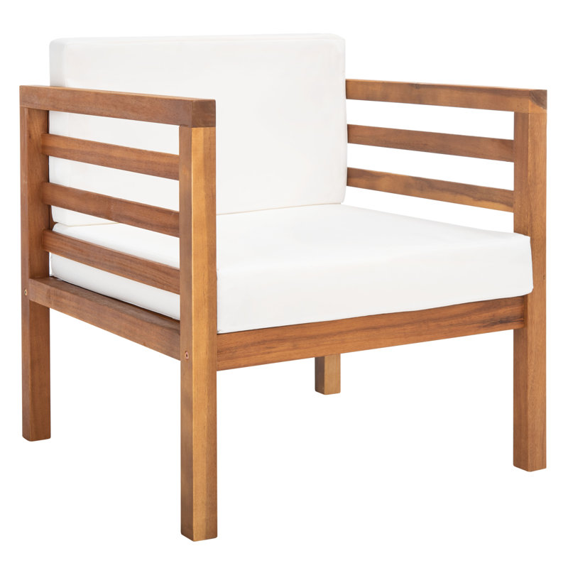 Kinnell Acacia Outdoor Lounge Chair, Natural Frame/White Cushion