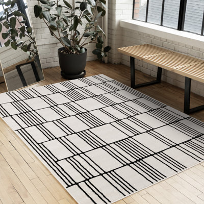 Tapis rayé blanc contemporain contemporain