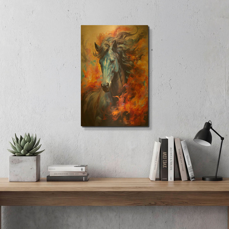 Tableau mural en métal doré « Cheval de feu » de Momart, 40,6 cm x 61 cm, 16 po x 24 po