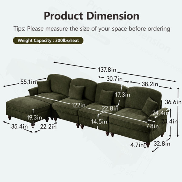 Red Barrel Studio Classic Three Seater Modular L Shaped Sectional Couch ...