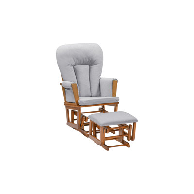 Contempo Wooden Glider & Ottoman Walnut Wood And Dove Gray Fabric