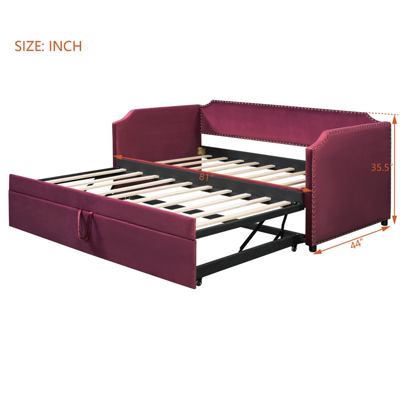 Twin Size Velvet Upholstered Daybed with Pop Up Trundle