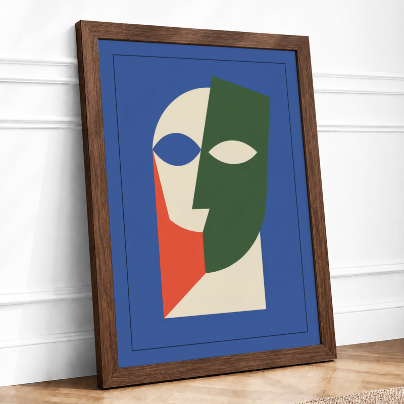 Divided Face Geometric - Framed Print, Walnut, A3 - 42.0 x 29.7 cm