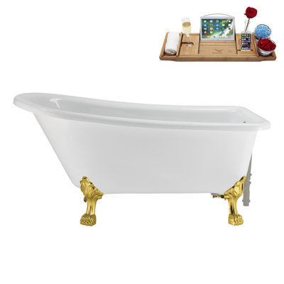 58" Streamlin Clawfoot Tub,Tray,Drain, Clawfeet