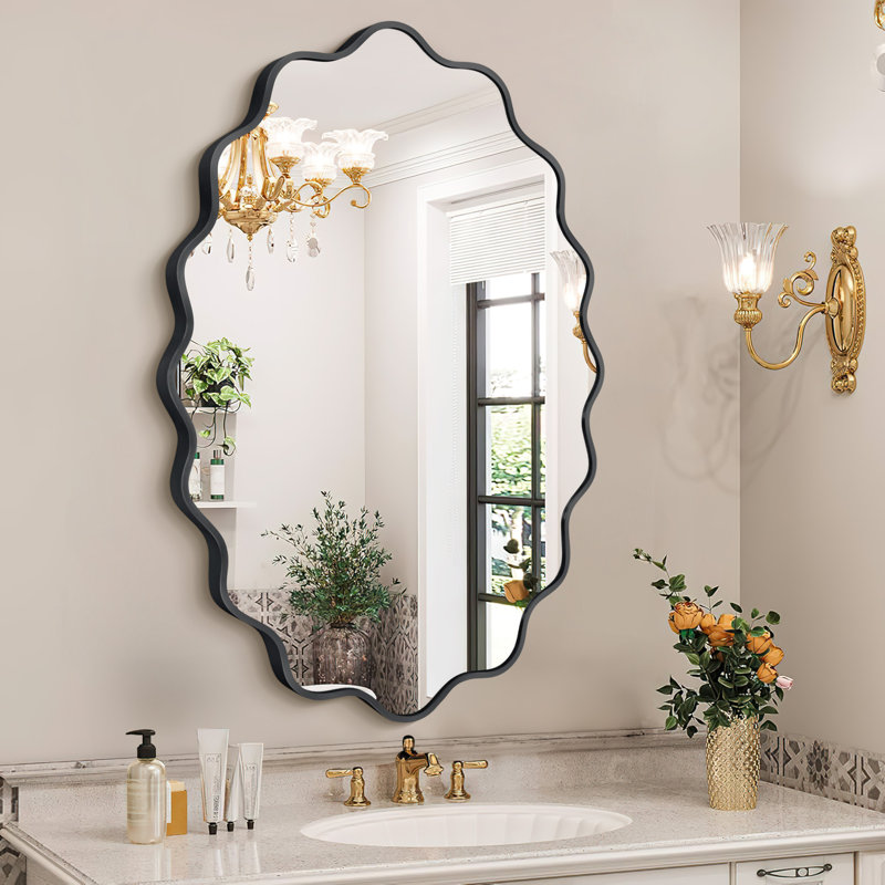 Scalloped Oval Metal Wall Mirror, Black, 30" x 22"