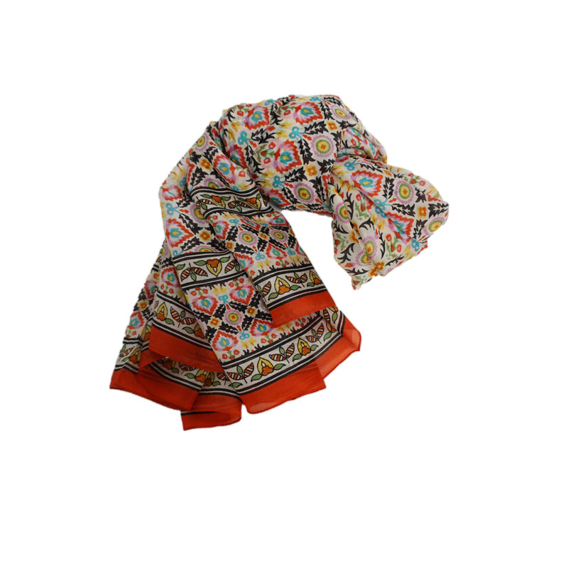 Foulard indien en soie 100% imprimé à la main, Ikat