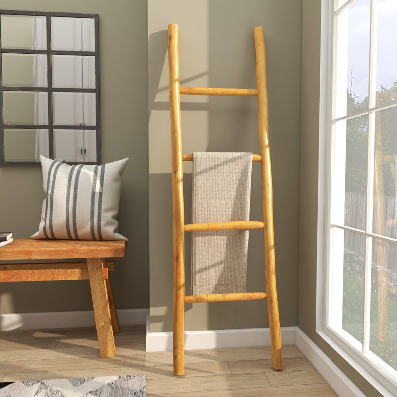 Échelle à 4 tablettes en bois de teck fabriqué à la main 18 po x 2 po x 59 po, Brun