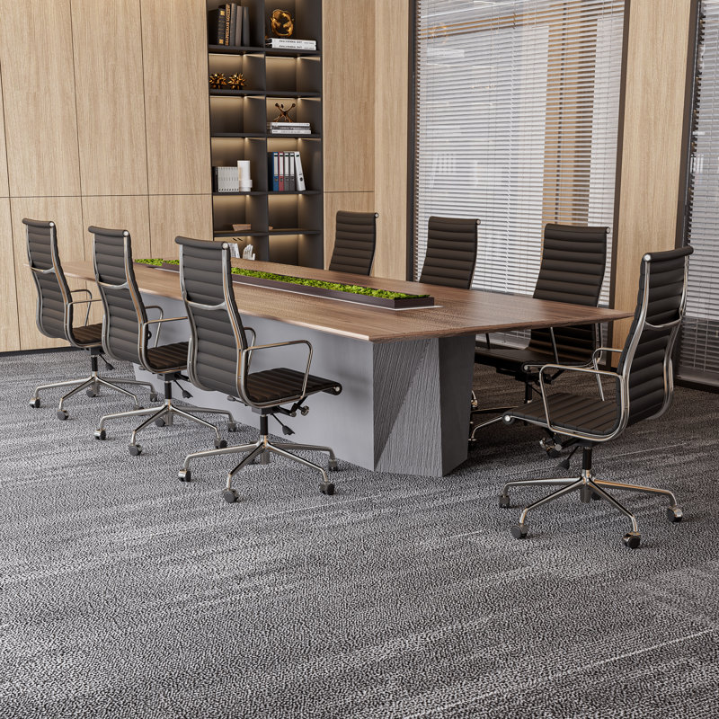 Genuine Leather Office Chair with Aluminum Frame and Base, Swivel Conference Room Chair, Black