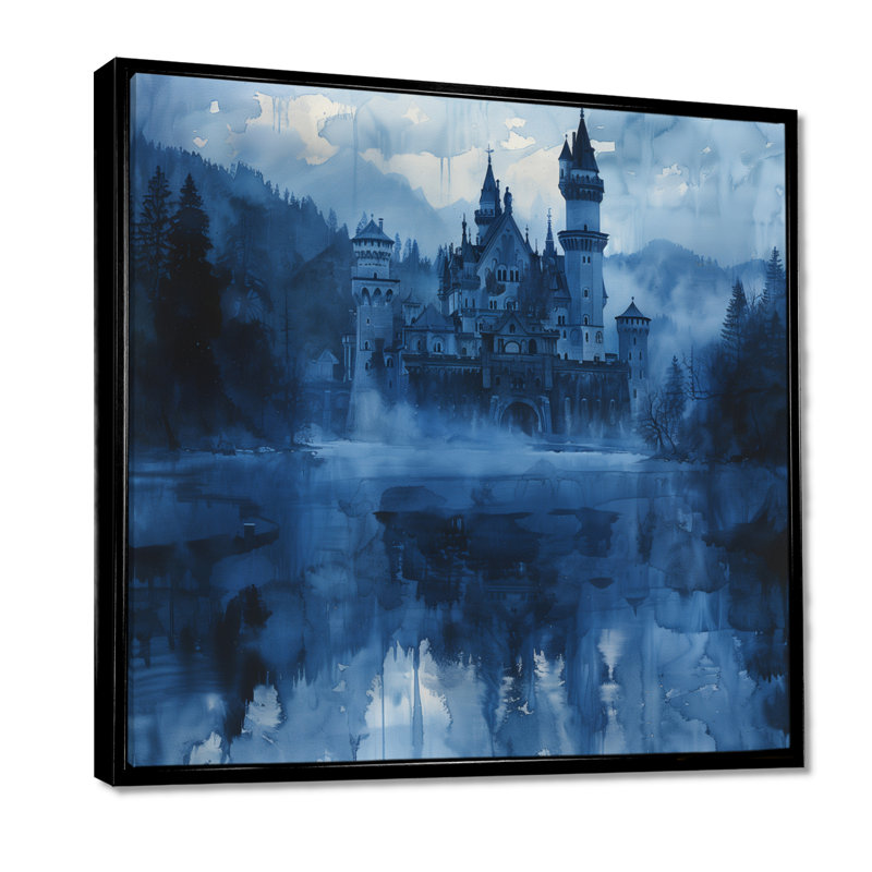 Art mural bleu et noir, château allemand I, château, Métal métal, H 36 po x l 36 po x P 1,5 po