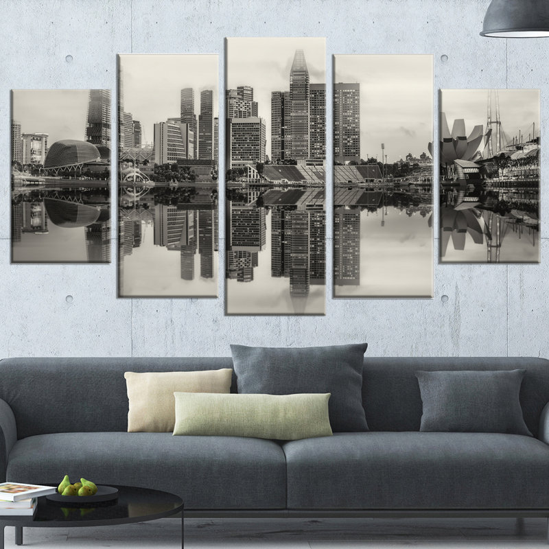 « singapour horizon view panorama », ensemble de 5 reproductions de photos sur toiles tendues